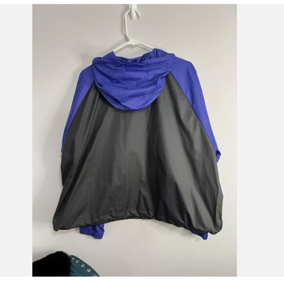 Adidas Women's Hooded Windbreaker Packable Jacket Sz XL Black Blue White Stripes - Picture 7 of 7